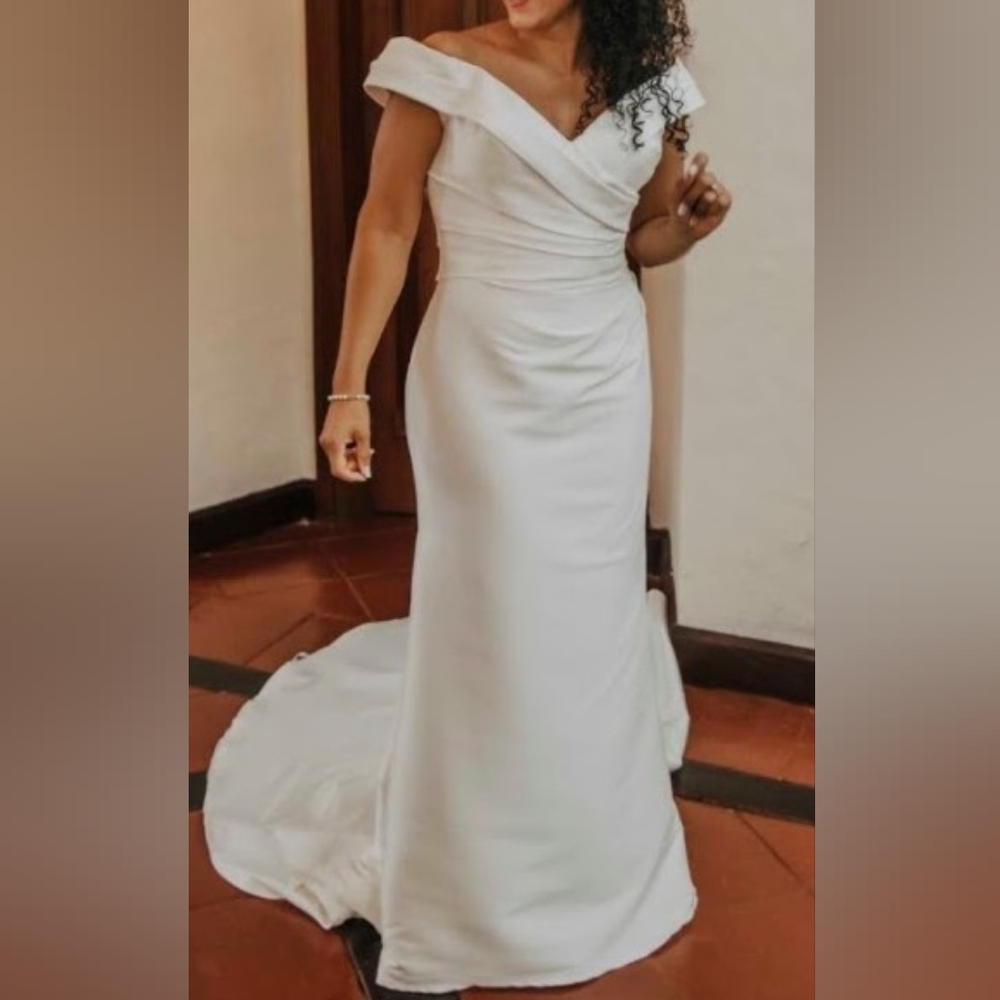 White Asymmetrical Flutter Sleeve Bridal Gown